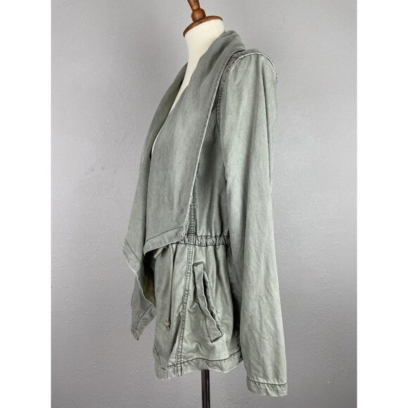 Max Jeans Military Jacket Size S Washed Olive Green Khaki Tencel Drape  [STAIN] - Picture 3 of 12